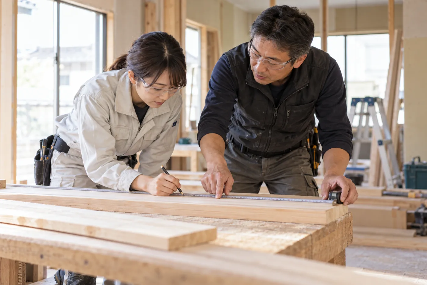 技能を学ぶ架空の作業員の参考イメージ